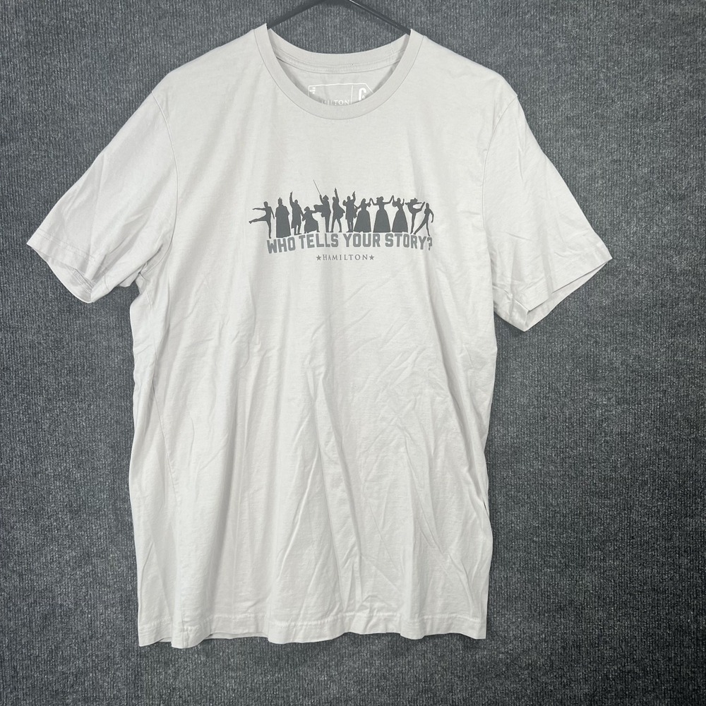 Hamilton Musical Who Tells Your Story Broadway Graphic T-Shirt Men's XL Cream